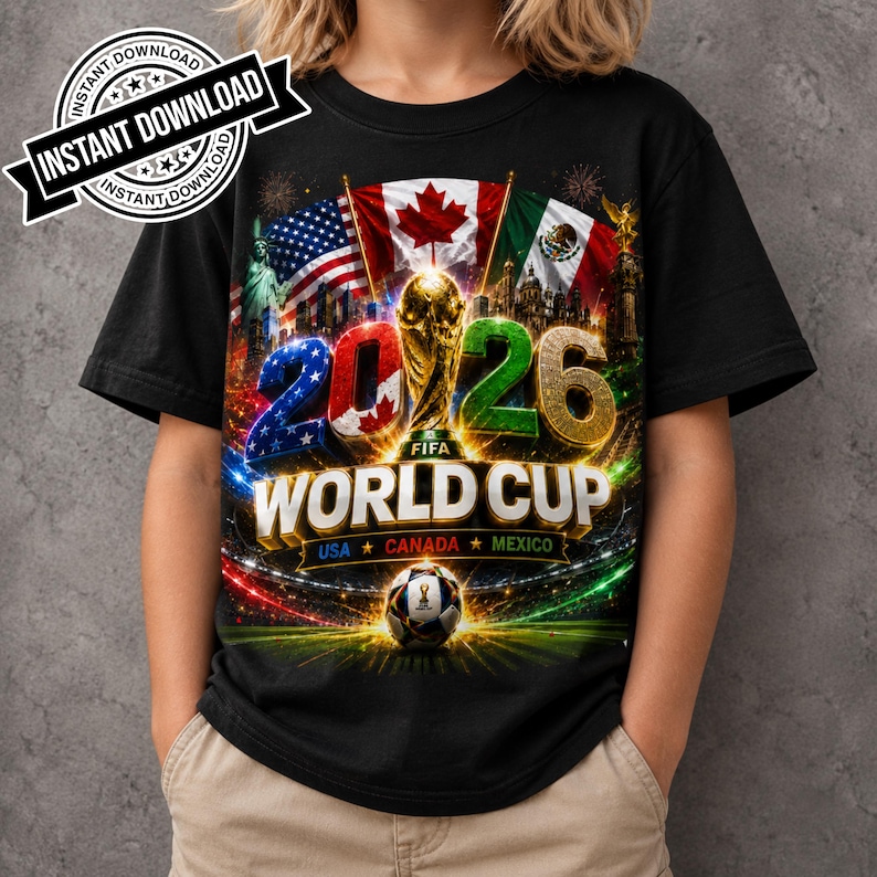 World Cup 2026 USA Canada Mexico Soccer Design Football Fan Shirt PNG FIFA 2026 Trophy Graphic Sublimation Design Digital Download