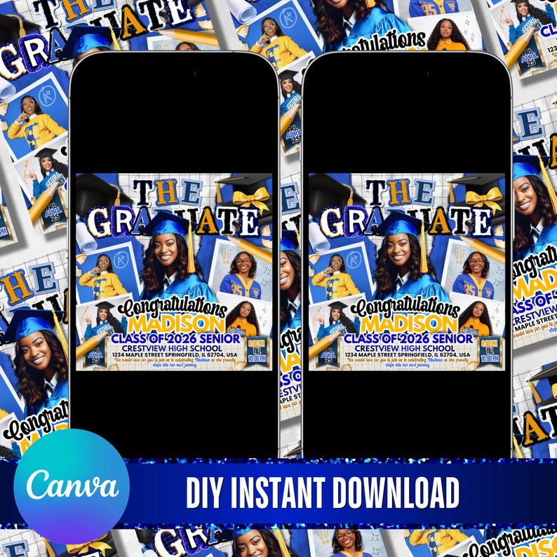 Graduate Flyer, Graduation Party Flyer, Graduation Invitation, College Decision, Class of 2026 Flyer, Senior Grad Announce, Canva Editable