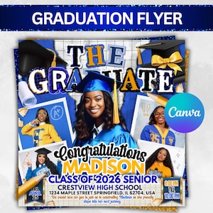 Graduate Flyer, Graduation Party Flyer, Graduation Invitation, College Decision, Class of 2026 Flyer, Senior Grad Announce, Canva Editable