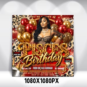 Pisces Birthday Flyer, Pisces Flyer, Birthday flyer, Pisces Bash Flyer, Bday Flyer Birthday Event, Invitation Flyer, Canva Editable Template
