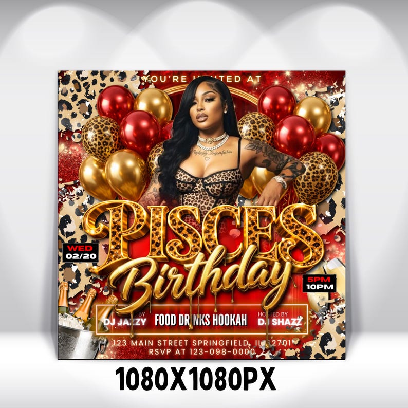 Pisces Birthday Flyer, Pisces Flyer, Birthday flyer, Pisces Bash Flyer, Bday Flyer Birthday Event, Invitation Flyer, Canva Editable Template