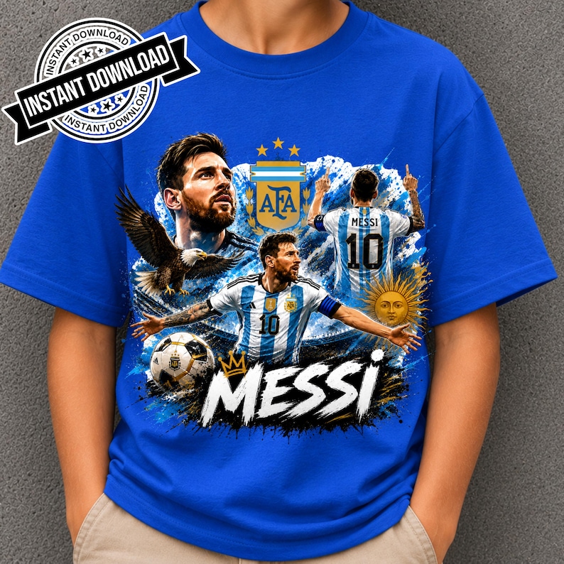 Messi PNG Football T-Shirt Design, Argentina Soccer World Cup Clip Art, Lionel Messi Sublimation File, GOAT Png, World cup shirt design PNG