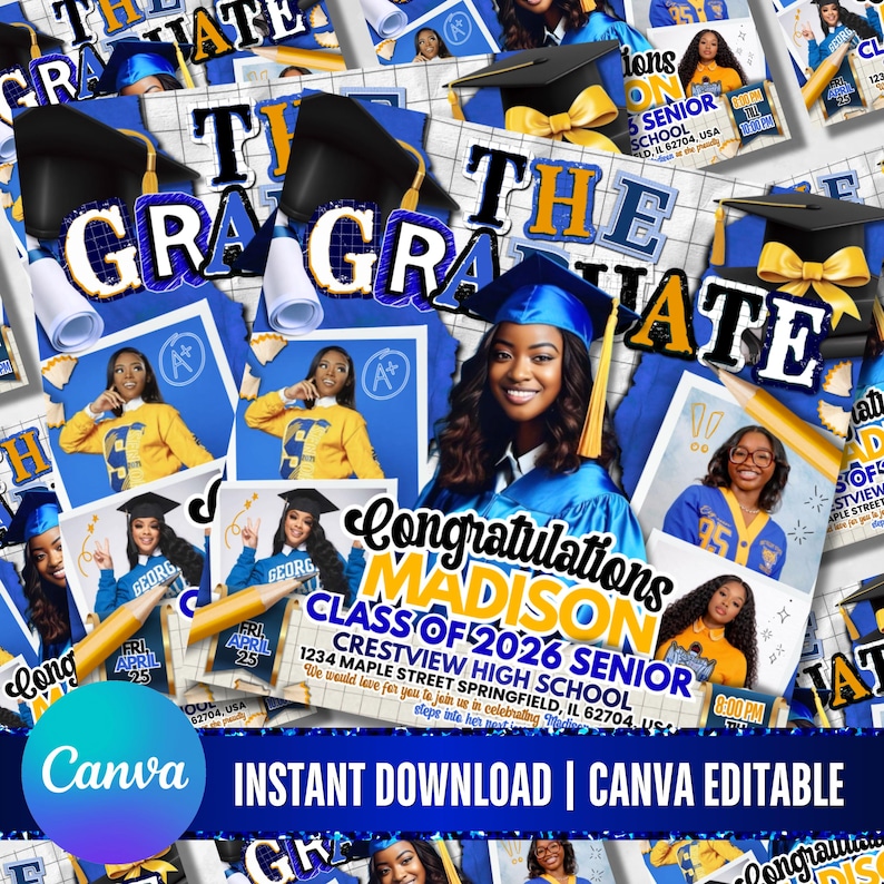 Graduate Flyer, Graduation Party Flyer, Graduation Invitation, College Decision, Class of 2026 Flyer, Senior Grad Announce, Canva Editable