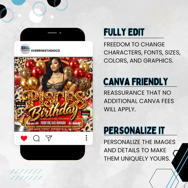 Pisces Birthday Flyer, Pisces Flyer, Birthday flyer, Pisces Bash Flyer, Bday Flyer Birthday Event, Invitation Flyer, Canva Editable Template