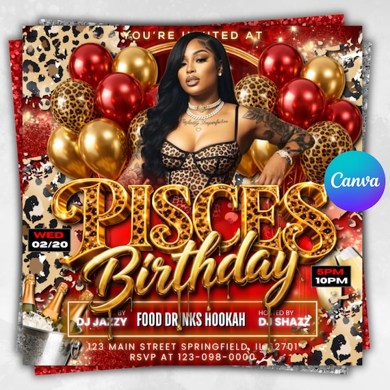 Pisces Birthday Flyer, Pisces Flyer, Birthday flyer, Pisces Bash Flyer, Bday Flyer Birthday Event, Invitation Flyer, Canva Editable Template