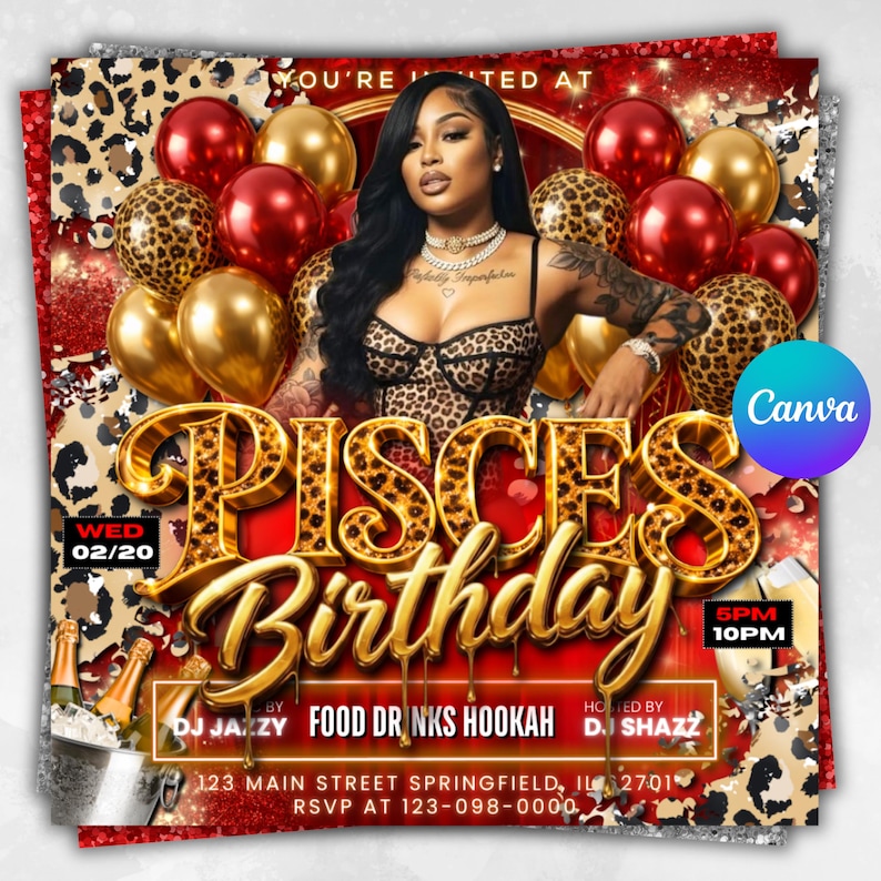 Pisces Birthday Flyer, Pisces Flyer, Birthday flyer, Pisces Bash Flyer, Bday Flyer Birthday Event, Invitation Flyer, Canva Editable Template