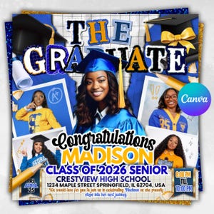 Graduate Flyer, Graduation Party Flyer, Graduation Invitation, College Decision, Class of 2026 Flyer, Senior Grad Announce, Canva Editable