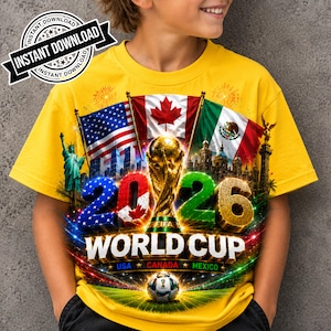 World Cup 2026 USA Canada Mexico Soccer Design Football Fan Shirt PNG FIFA 2026 Trophy Graphic Sublimation Design Digital Download