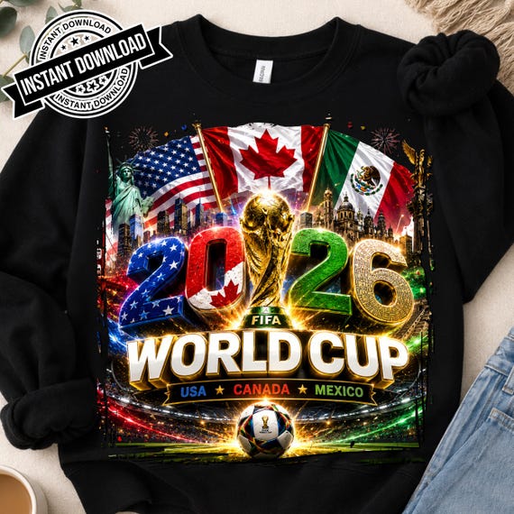 World Cup 2026 USA Canada Mexico Soccer Design Football Fan Shirt PNG FIFA 2026 Trophy Graphic Sublimation Design Digital Download