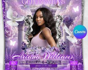 Folleto conmemorativo, funeral conmemorativo, folleto de anuncio de funeral conmemorativo, plantilla de folleto de invitación a funeral, folleto "Descanse en paz", editable en Canva