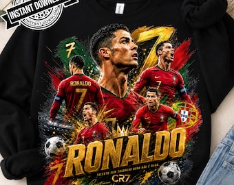 Maglietta con design di Ronaldo per i Mondiali 2026 (PNG) / Stampa a sublimazione per t-shirt con grafica da calcio (Download digitale)