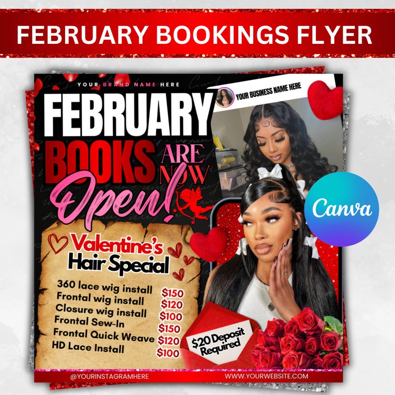 February Booking Flyer, Valentines Day Booking Flyer, February Booking ...
