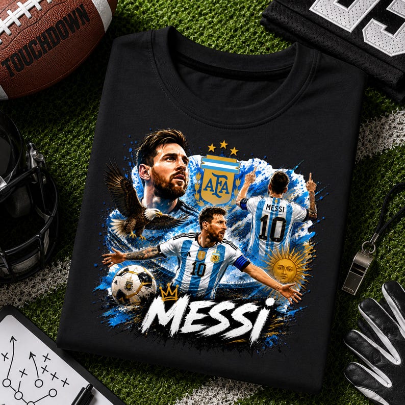 Messi PNG Football T-Shirt Design, Argentina Soccer World Cup Clip Art, Lionel Messi Sublimation File, GOAT Png, World cup shirt design PNG