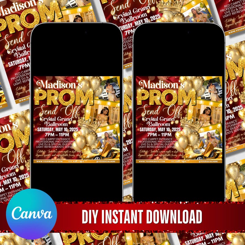 Elegant Prom Send off Flyer, Red & Gold, DIY Prom Flyer, Prom Send Off ...