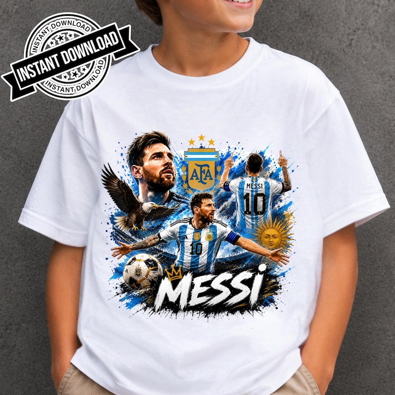Messi PNG Football T-Shirt Design, Argentina Soccer World Cup Clip Art, Lionel Messi Sublimation File, GOAT Png, World cup shirt design PNG