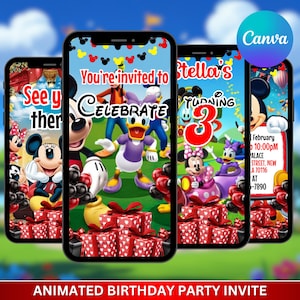 Invitation vidéo d'anniversaire Mickey Clubhouse (modèle numérique éditable sur toile)