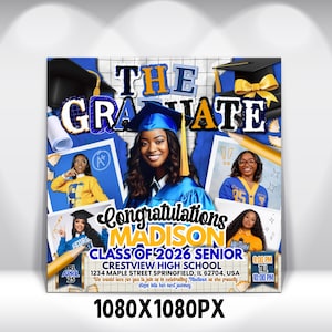 Graduate Flyer, Graduation Party Flyer, Graduation Invitation, College Decision, Class of 2026 Flyer, Senior Grad Announce, Canva Editable