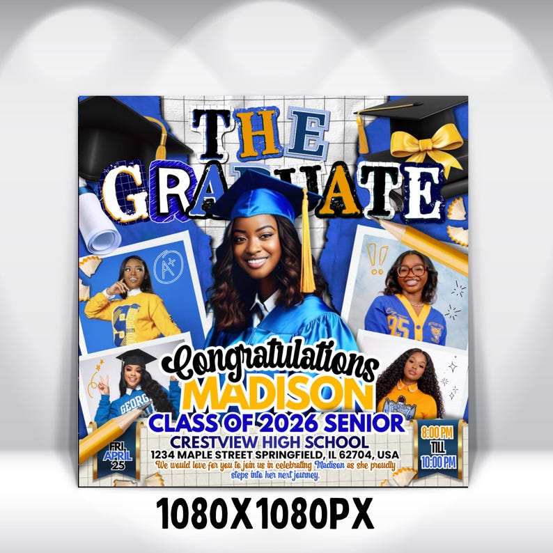Graduate Flyer, Graduation Party Flyer, Graduation Invitation, College Decision, Class of 2026 Flyer, Senior Grad Announce, Canva Editable