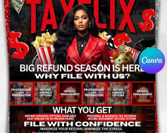 Taxflix Flyer For Tax Season, Modern Tax Prep Flyer, Editable Tax Refund Preparation, Accountant Marketing Flyer, Canva Tax Business Flyer