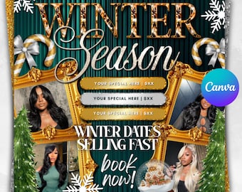 Winter Season Flyer, Beauty Booking Flyer, Hairstylist Lash Tech, Nail Tech, MUA Flyer, Salon Booking Template, Editable Canva Flyer