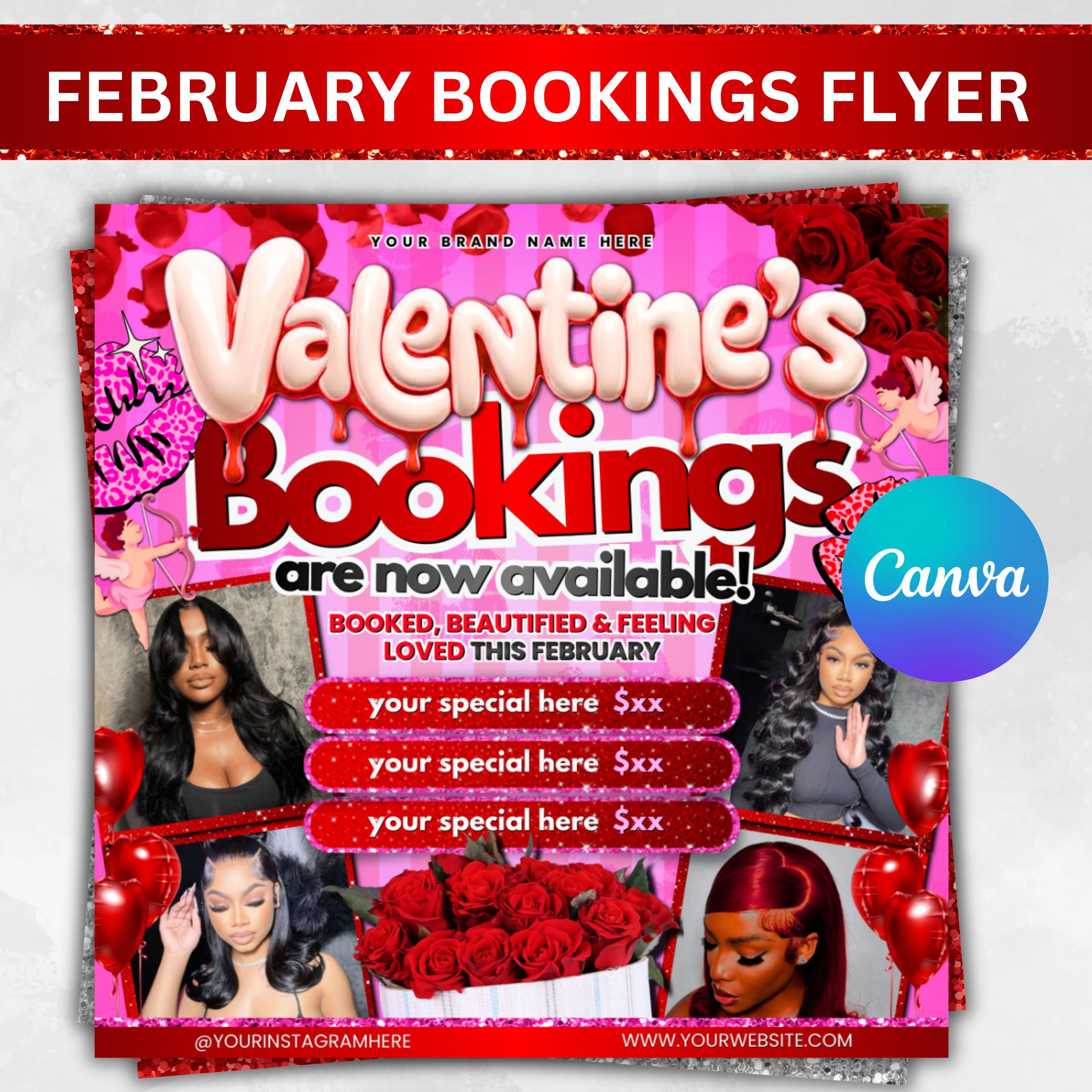 February Booking Flyer, Valentine's Day Flyer, February Hair Flyer ...
