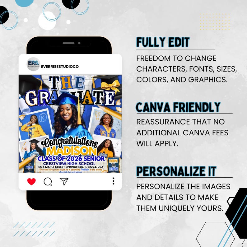 Graduate Flyer, Graduation Party Flyer, Graduation Invitation, College Decision, Class of 2026 Flyer, Senior Grad Announce, Canva Editable