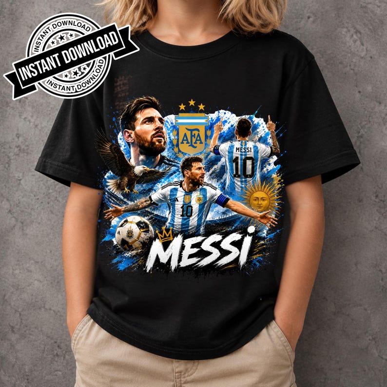 Messi PNG Football T-Shirt Design, Argentina Soccer World Cup Clip Art, Lionel Messi Sublimation File, GOAT Png, World cup shirt design PNG