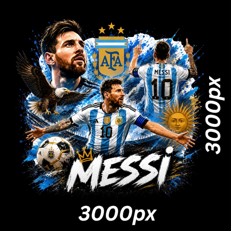 Messi PNG Football T-Shirt Design, Argentina Soccer World Cup Clip Art, Lionel Messi Sublimation File, GOAT Png, World cup shirt design PNG