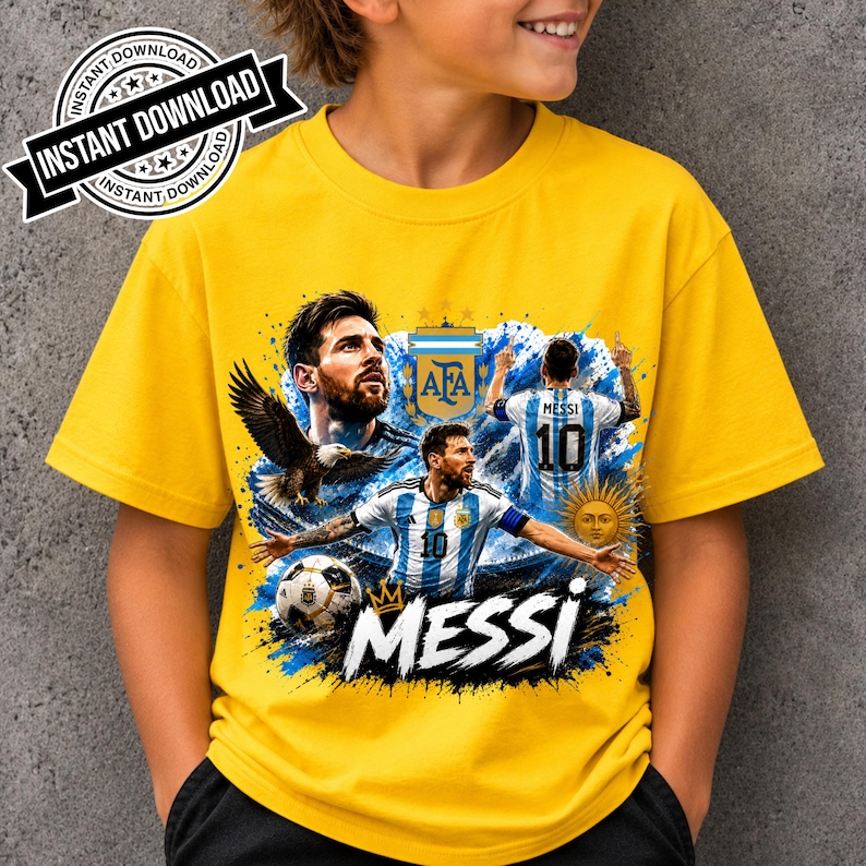 Messi PNG Football T-Shirt Design, Argentina Soccer World Cup Clip Art, Lionel Messi Sublimation File, GOAT Png, World cup shirt design PNG