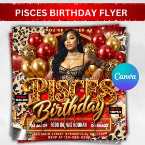 Pisces Birthday Flyer, Pisces Flyer, Birthday flyer, Pisces Bash Flyer, Bday Flyer Birthday Event, Invitation Flyer, Canva Editable Template