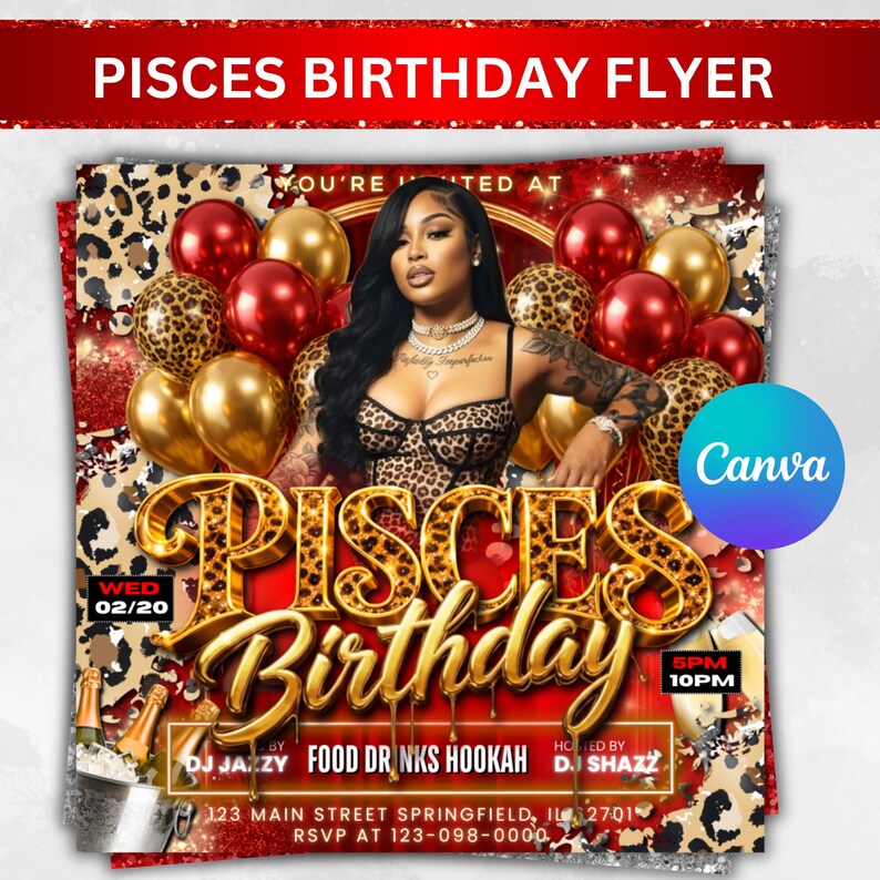 Pisces Birthday Flyer, Pisces Flyer, Birthday flyer, Pisces Bash Flyer, Bday Flyer Birthday Event, Invitation Flyer, Canva Editable Template