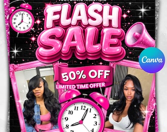Flash Sale Flyer, Special Deal Flyer, Book Now Flyer, Flash sale, Hair Flyer, Braids, Nail Tech, Lash Tech, MUA, Wig Flyer, Canva Template