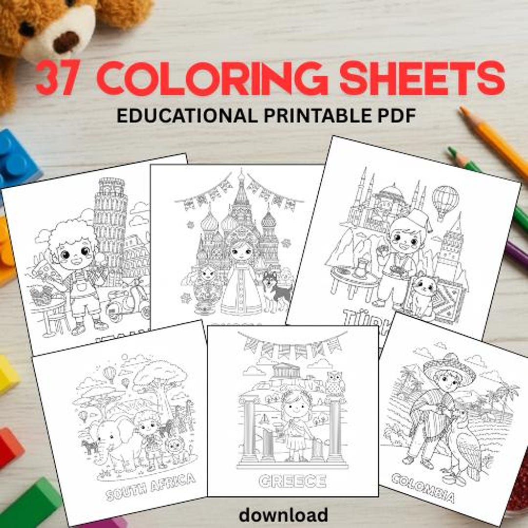 World Culture Coloring Pages for Kids – 37 Countries | Educational PDF ...