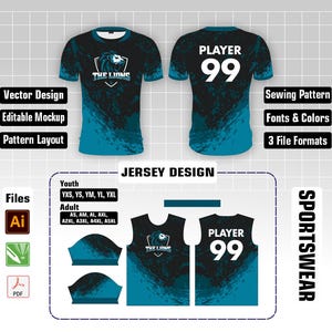 Sublimation Jersey Design Mockup with Sewing Pattern layouts for Men's & Youth Sizes | Vector Files (AI, CDR, PDF) | Digital Download