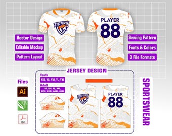 Sublimation Jersey Design Mockup with Sewing Pattern layouts for Men's & Youth Sizes | Vector Files (AI, CDR, PDF) | Digital Download