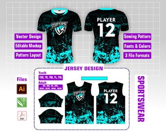 Sublimation Jersey Design Mockup with Sewing Pattern layouts for Men's & Youth Sizes | Vector Files (AI, CDR, PDF) | Digital Download