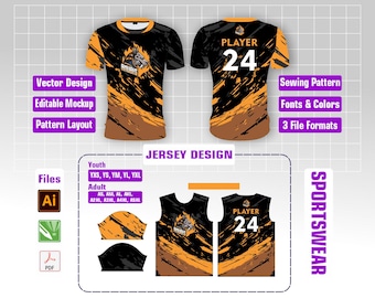 Sublimation Jersey Design Mockup with Sewing Pattern layouts for Men's & Youth Sizes | Vector Files (AI, CDR, PDF) | Digital Download