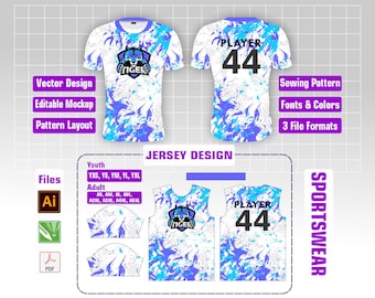 Sublimation Jersey Design Mockup with Sewing Pattern layouts for Men's & Youth Sizes | Vector Files (AI, CDR, PDF) | Digital Download