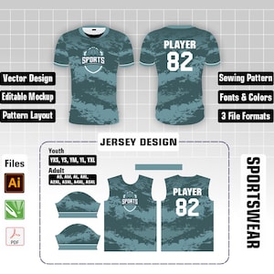 Sublimation Jersey Mockup & Jersey design Sewing Pattern layout Vector Format Fully Editable | Men's, Youth Sizes (AI, CDR, PDF)