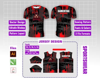 Sublimation Jersey Design Mockup with Sewing Pattern layouts for Men's & Youth Sizes | Vector Files (AI, CDR, PDF) | Digital Download