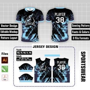 Sublimation Jersey Design Mockup with Sewing Pattern layouts for Men's & Youth Sizes | Vector Files (AI, CDR, PDF) | Digital Download