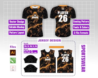 Sublimation Jersey Design Mockup with Sewing Pattern layouts for Men's & Youth Sizes | Vector Files (AI, CDR, PDF) | Digital Download