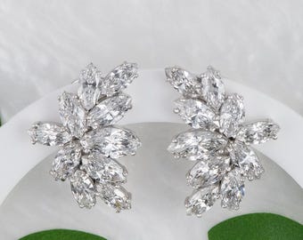 14K Gold Marquise Diamond Cluster Earrings | Lab Grown DEF/VVS | Floral Stud Earrings