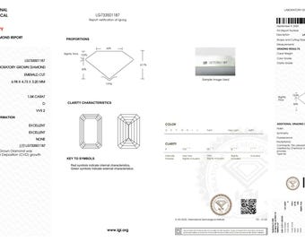 1.04 ct D-VVS2 Emerald Lab Grown Diamond, IGI Certified