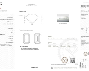 1.00 ct D VVS2 Emerald Lab Grown Diamond, IGI Certified