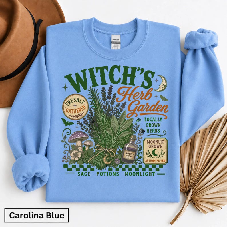 Retro Witch's Herb Garden Sweathirt, Vintage Herbalist Sweatshirt, Witchy Plant Lover Sweatshit,Gothic Cottage Witch Graphic, Herbalist Gift
