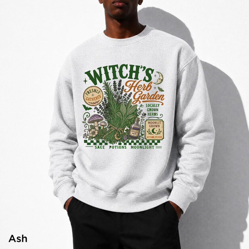 Retro Witch's Herb Garden Sweathirt, Vintage Herbalist Sweatshirt, Witchy Plant Lover Sweatshit,Gothic Cottage Witch Graphic, Herbalist Gift