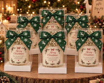 Personalized Christmas Candle Favors, Custom Holiday Party Keepsakes