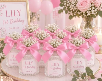 Personalized 1st Birthday Candle Favor, Baby Girl Party Gift (Customizable)