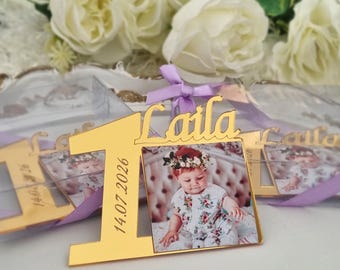Gold Custom 1st Birthday Photo Favors, Baby Picture Frames, Baby Girl Boy Bday Keepsake